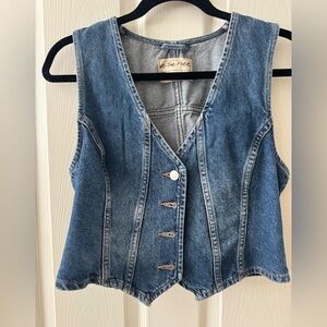 We The Free Blue Denim Vest with Tailored Seams
